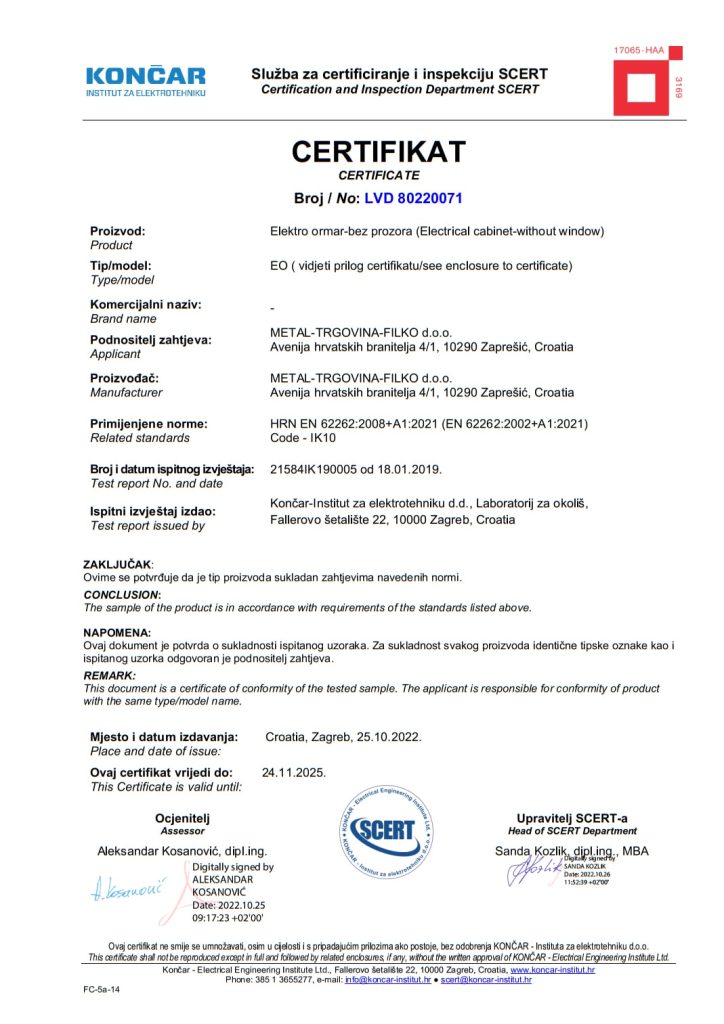 scert certifikat meatl trgovina filko 06