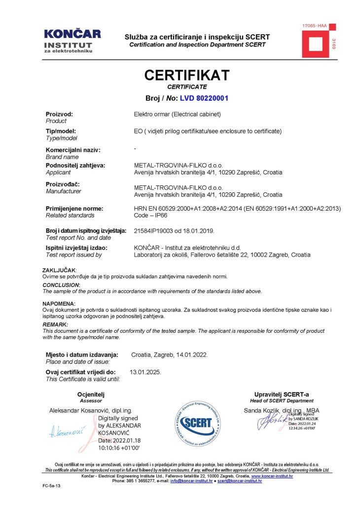 scert certifikat metal trgovina filko